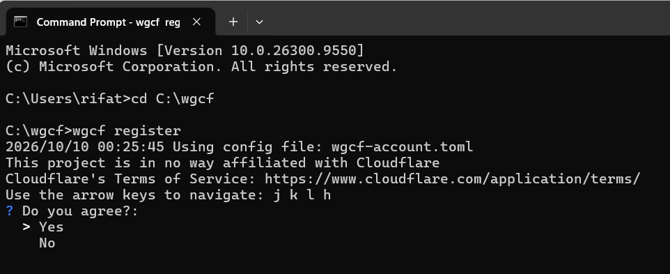 Register a Cloudflare WARP account using wgcf